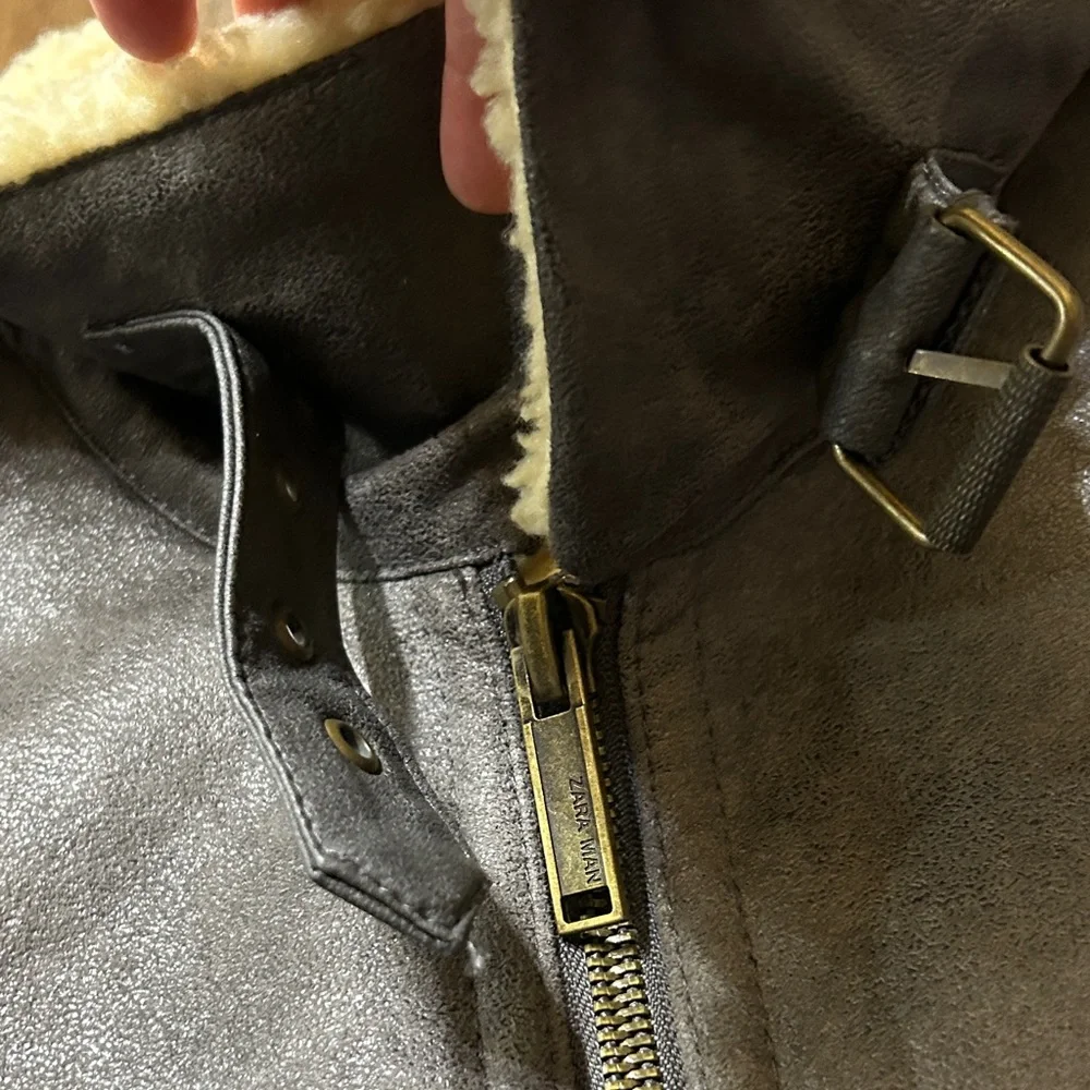 Zara gray with Cream Shearling Jacket - Picture 4 of 12